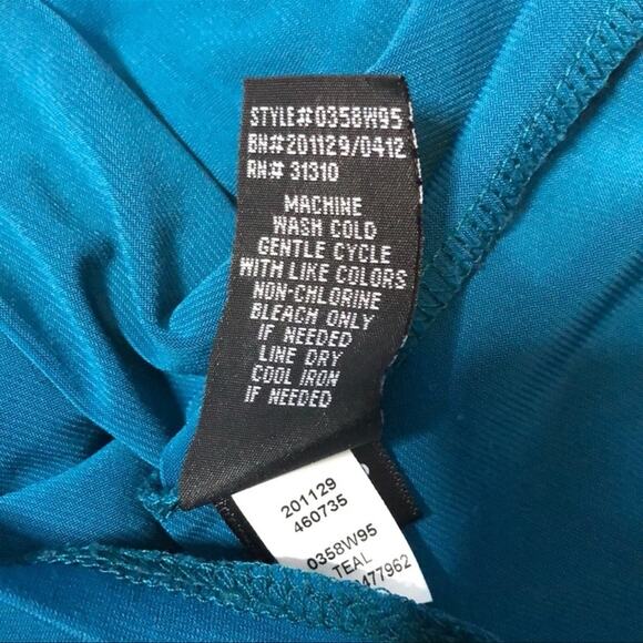 AB Studio Faux Wrap Dress Cap Sleeve Fitted Teal Midi Size Medium - Picture 11 of 12